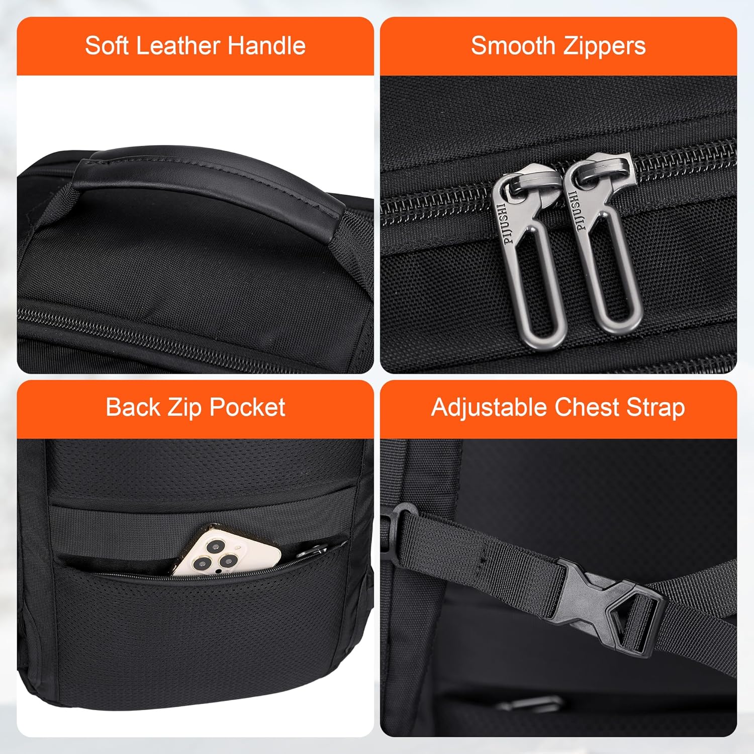 PIJUSHI Travel Backpack for Women Men Carry on Suitcase Backpack Flight Approved Personal Item Bag Fits 16 Inch Laptop(PE035 Black) - Image 9