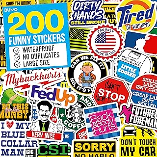200 PCS Hard Hat Stickers for Adults (No Duplicates) Sarcastic, Meme, & Funny Stickers for Water Bottles, Toolbox, Helmet, & Hard Hat Accessories – Ideal for All Blue Collar Workers