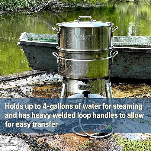Miniatura 6 de Bayou Classic El kit de vapor inoxidable KDS-151 cuenta con asas de bucle soldadas pesadas, quemador de aluminio fundido de 4 pulgadas, regulador de