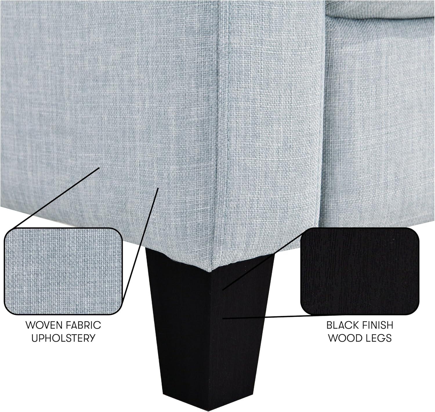 Serta® Lindbergh 70.5" Modern Transitional Sofa, Tufted Back Cushion, Square Track Arms, Solid Wood Legs, Dream Coil® Comfort, Woven Polyester Fabric, Light Gray