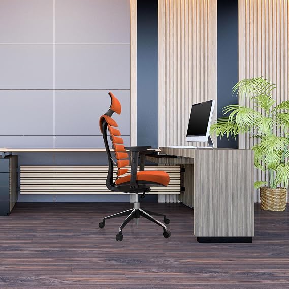 hjh OFFICE Ergo Line II Pro Professional Office Chair Fabric Orange Swivel Chair with Headrest GS Tested TÜV Süd According to DIN EN 1335-1 1335-2