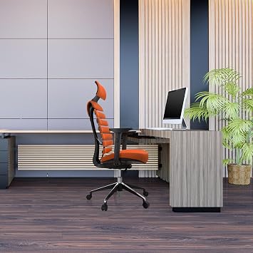 hjh OFFICE Ergo Line II Pro Professional Office Chair Fabric Orange Swivel Chair with Headrest GS Tested TÜV Süd According to DIN EN 1335-1 1335-2