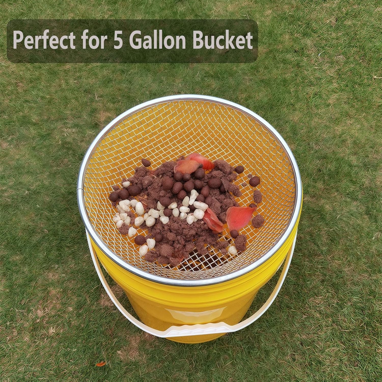 3 Pack Gardening Sand Soil Compost Sifter Perfect for 5 Gallon Bucket, 1/4 inch Mesh, 1/8 inch Mesh, 3/8 inch Mesh