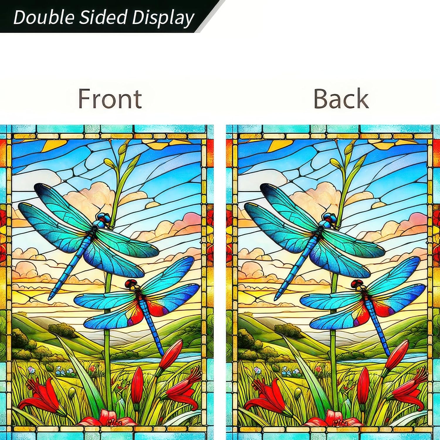 Spring Summer Garden Flag Dragonfly Stained Glass Garden Flag 12x18 Inch Double Sided Nature Art Dragonflies Outdoor Yard Lawn Porch Patio Rustic Decor Banner - Image 5