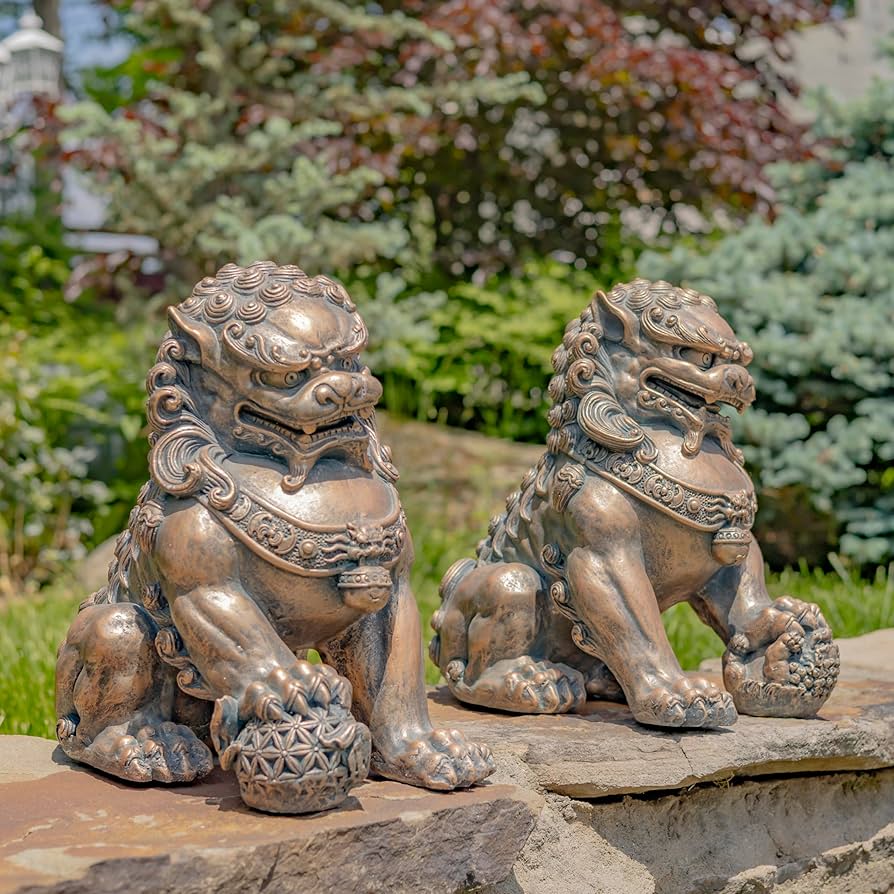 Zaer Ltd. Set of 2 Chinese Fu Dog Lion Sentry Statues (Small