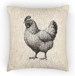 Chicken Hen Illustration Woven Pillow | Woven Farmhouse Ranch Chicken Throw Pillow