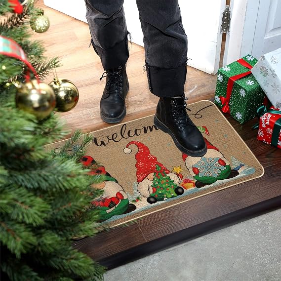 Mudder Gnome Christmas Entry Doormat 28 x 17 Inch, Outdoor Front Door Welcome Mat, Rubber Back Non Slip Hose Washable Winter Decor Mat for Entryway Porch Garage(Classic Style)