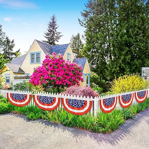 Miniatura 5 de 7 banderas patrióticas plisadas de Estados Unidos con bridas y ojales de latón para decoración del Día de los Caídos del 4 de julio al aire libre