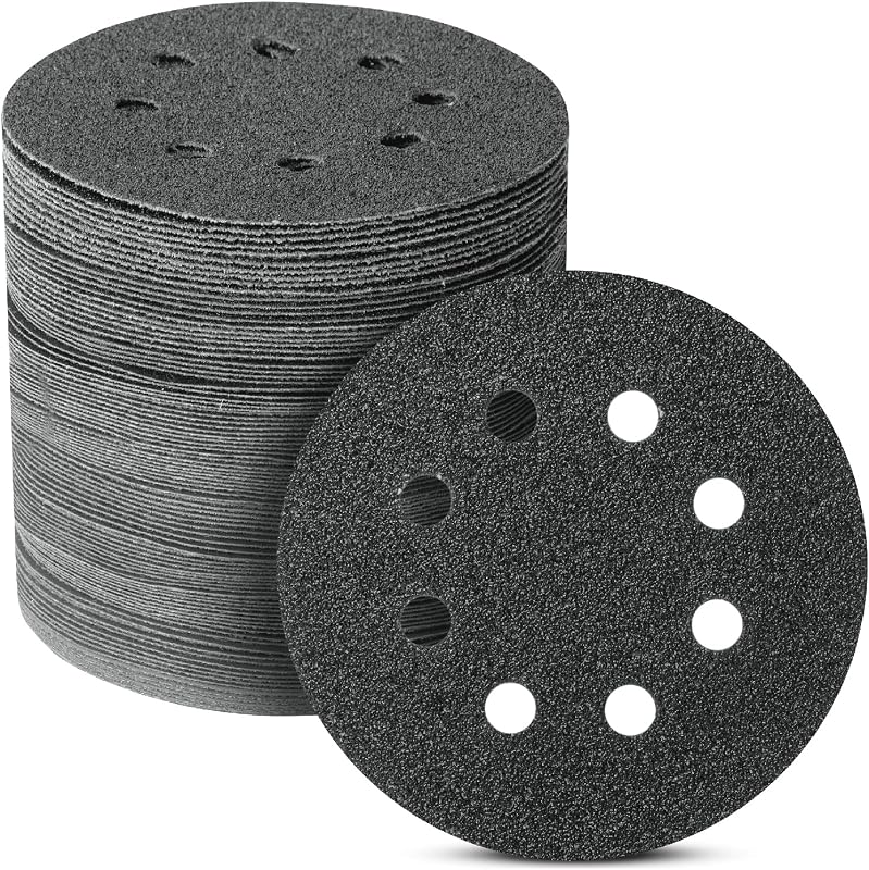 Bates Sanding Discs - 5 Inch 8 Hole, 100 Pack, Grits 60-2000, Hook and Loop, Round Sandpaper Discs