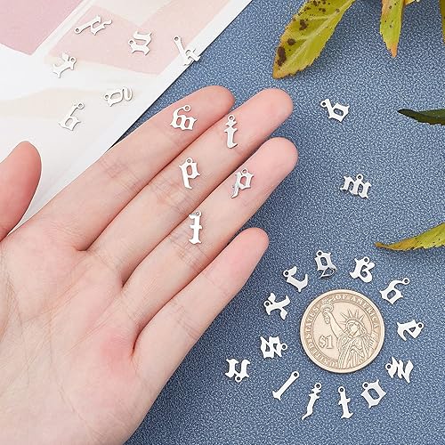 Miniatura 3 de UNICRAFTALE 26 dijes de metal hipoalergénicos del alfabeto de acero inoxidable, dijes de letras, dijes suaves de acero inoxidable para fabricación