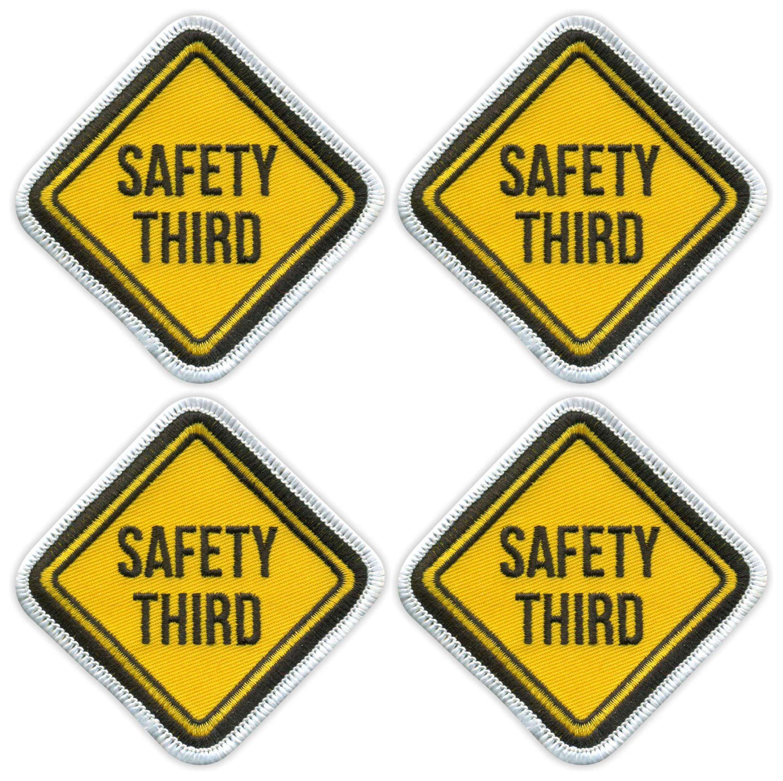 Zestaw czterech - Safety Third - Czarny VeIcro/Hook and Loop Backing - Haftowana naszywka / odznaka/emblemat