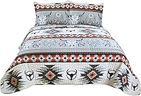 Vista 4 de Western Peak Bull Skull Native Tribal Feather Artesanal Southwestern Boho Design Juego de ropa de cama con almohadas (juego de 5 piezas, King)