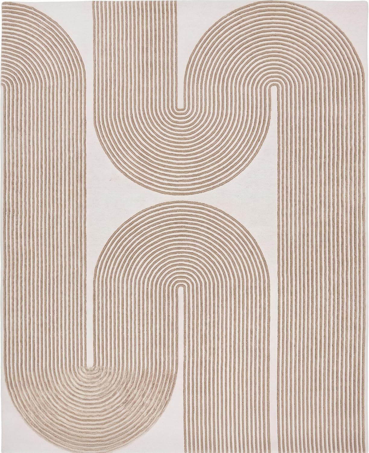 Modern Handmade Wool Area Rug, Abstract Curved Line Geometric Carpet for Living Room Bedroom, Contemporary Tufted Indoor Rug with Soft Pile and Cotton Backing (Olive, 5' x 8')