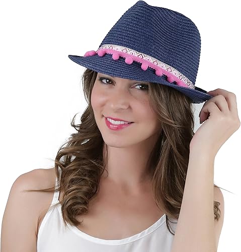 Miniatura 39 de ToBeInStyle Sombreros de verano para mujer Visera con detalle de abeja roja corona de rayas beige y negro - Beige