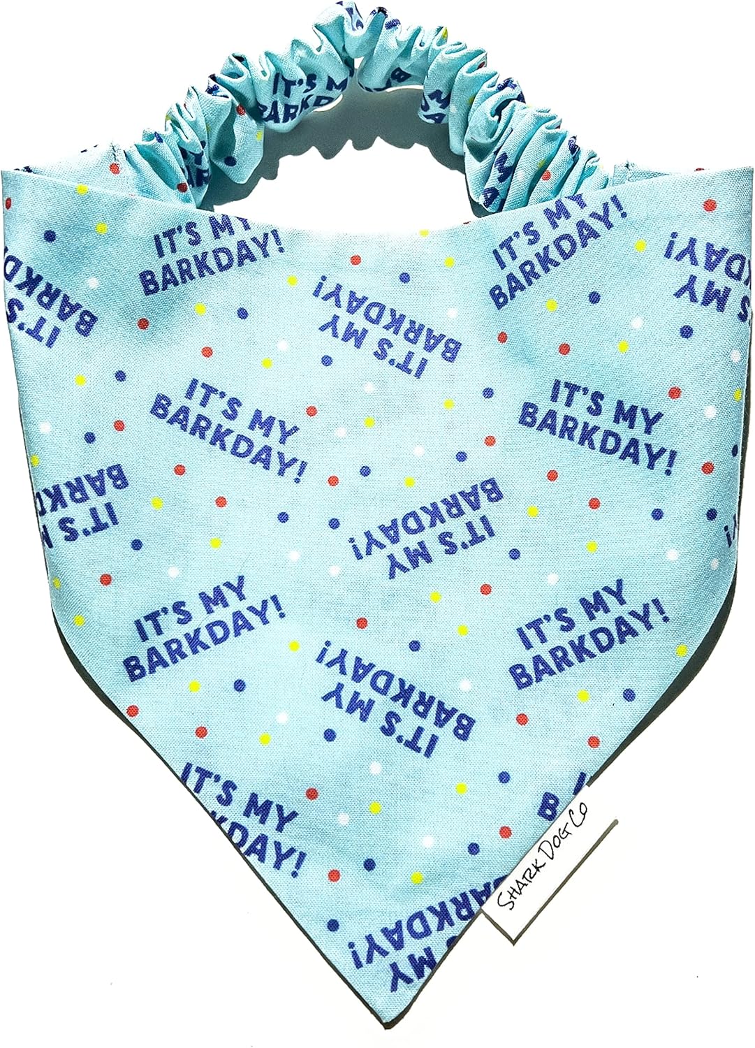 | Happy Barkday! | Slip-on, Scrunchie Dog Bandana | No Tying or Collar Necessary | Machine Washable (M, Pink)
