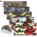 Canvas Tool Pouch Zipper Bag - 5 Pack Heavy Duty Utility Camo Bags with Carabiner, Multi-Purpose Storage Organizer Clip on Tote Pouches 12.5 x 7-Inch