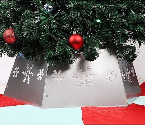 Blissun - Anillo de metal para árbol de Navidad, collar de árbol de Navidad con copo de nieve impreso, base de sauce para decoración de árbol de