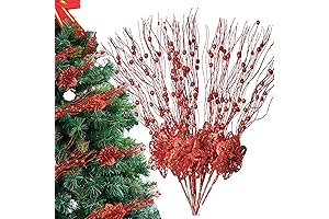 10Pcs Artificial Glitter Red Christmas Tree Decor