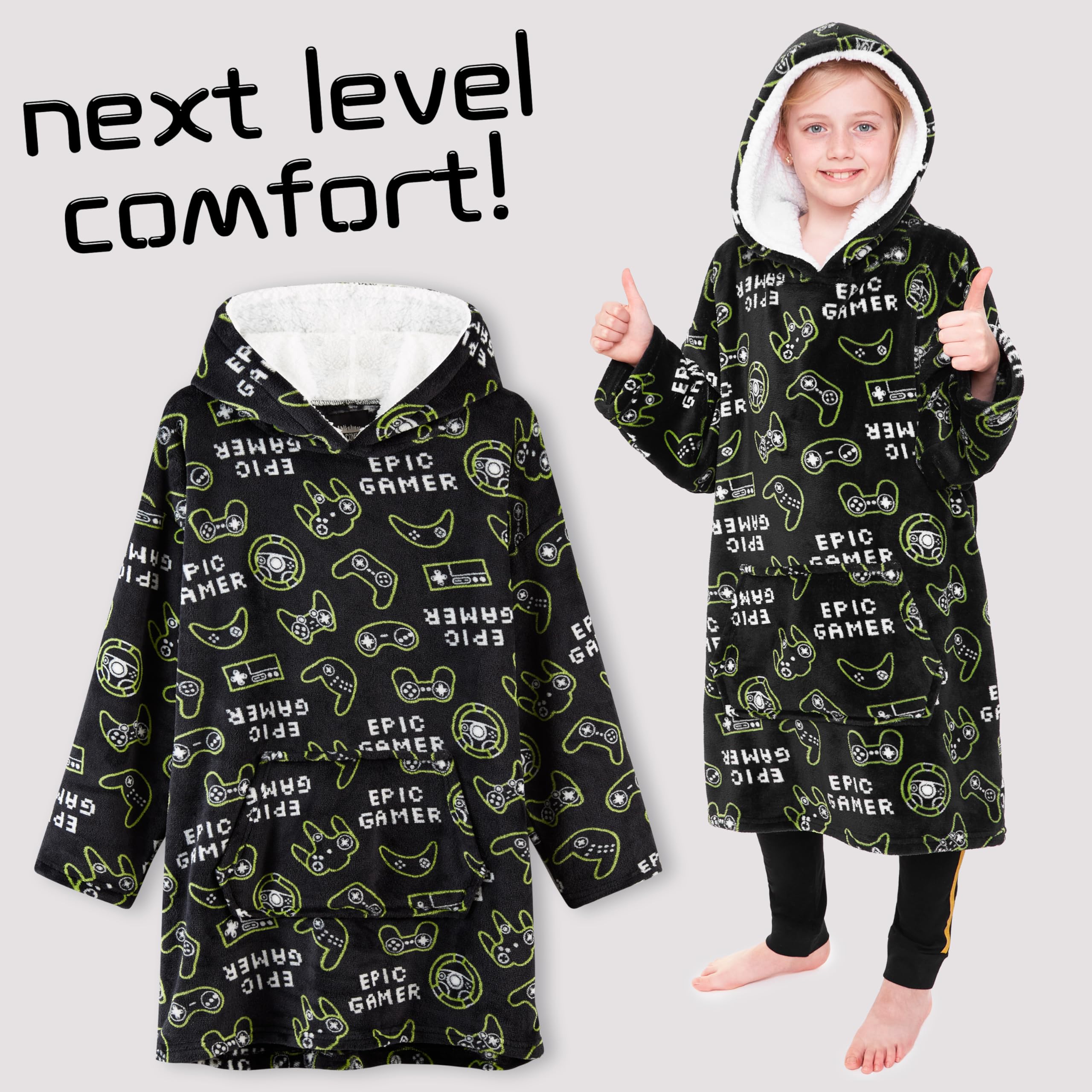CityComfort Felpa Coperta Bambino - Felpe Oversize con Cappuccio in Morbido Pile Taglia Unica - Regalo per Gamer