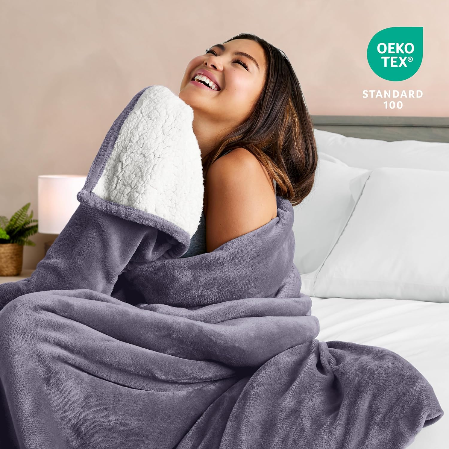 Bare Home Sherpa Fleece Blanket - Full/Queen Size - Blanket for Bed, Sofa, and Couch - Warm & Lightweight - Fluffy & Soft - Reversible (Full/Queen, Dusty Purple)