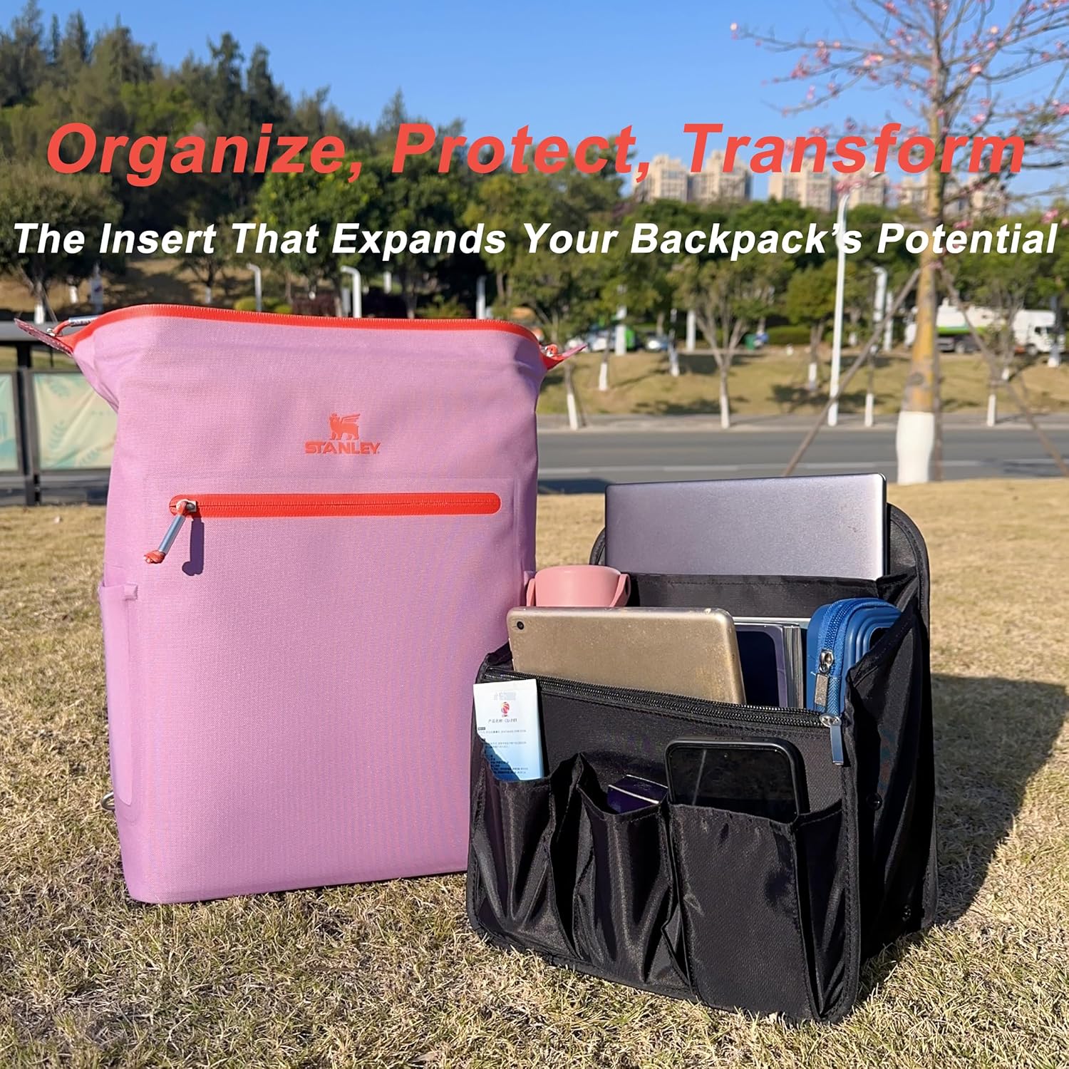 Backpack Organizer Insert with Dividers for Stanley All Day Madeleine Midi Cooler Backpack,Convert Lunch Bag to Multipurpose Daypack for Daily Commute, Work,and Travel(Black)
