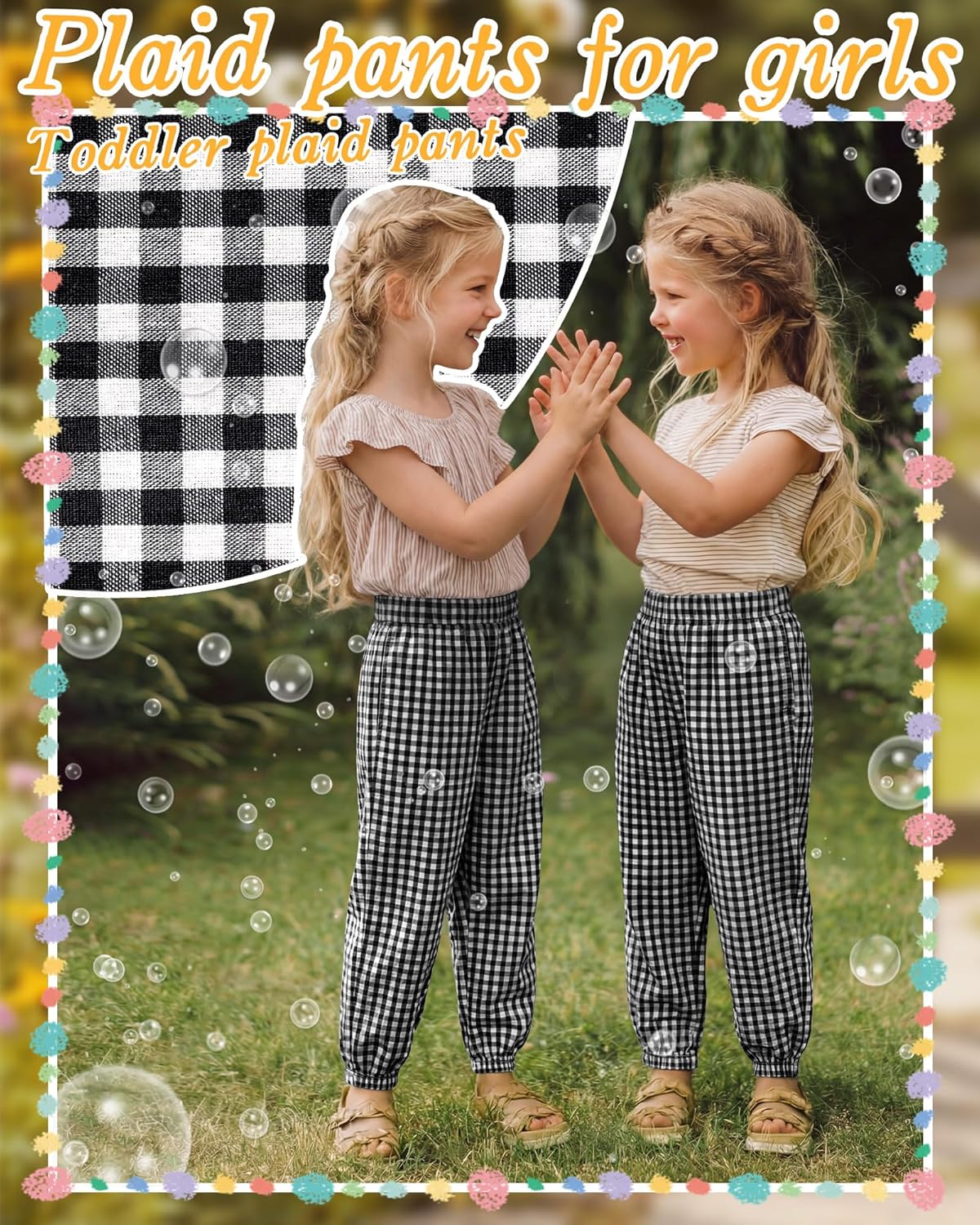 Kids Girls Gingham Pants Wide Leg Checkered Harem Pants Elastic Waist Plaid Loose Jogger Baggy Lounge Sweatpants - Image 6