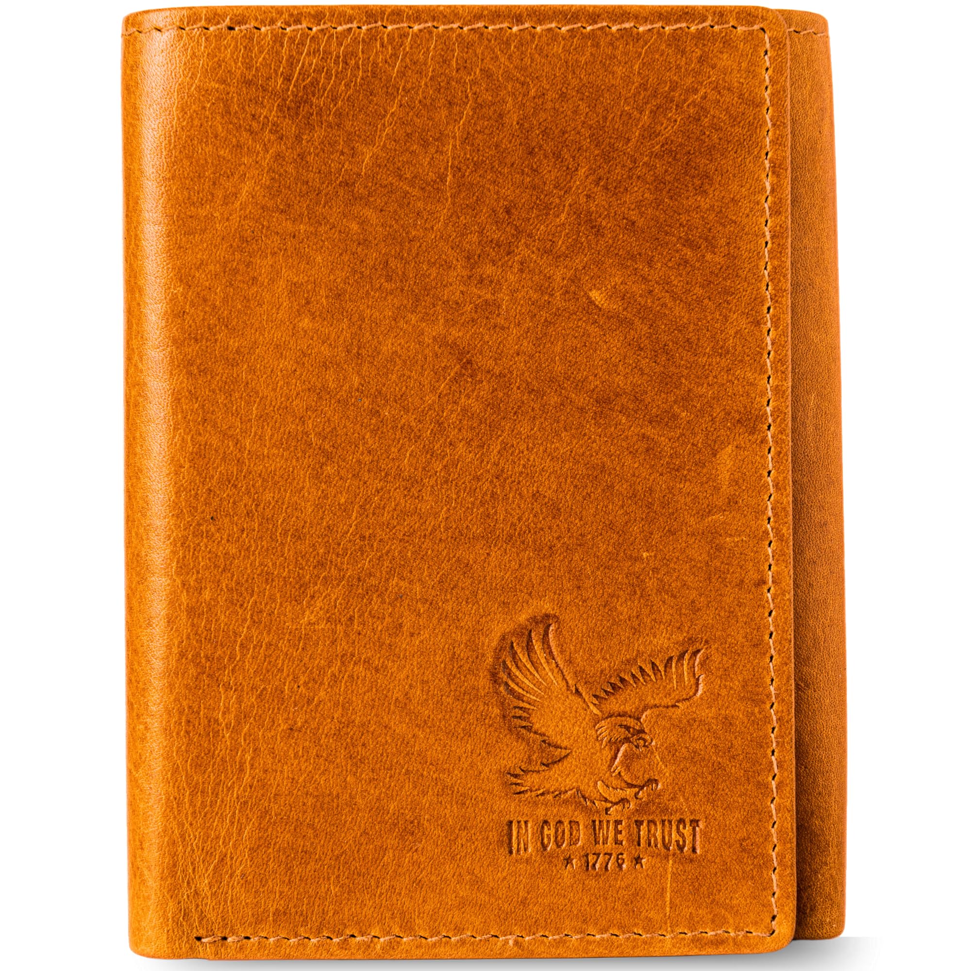 BULL GUARD Best Leather Men's RFID Trifold Wallet With ID Great Outdoor Wallet