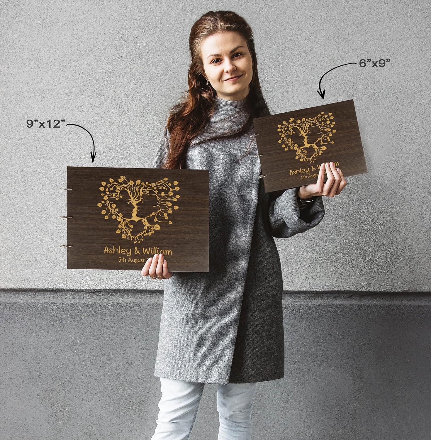 Darling Souvenir Personalized Engraved Laser Cut Wedding Guest Book Wooden Cover Sign-in Book Registry Guestbook Scrapbook-BC