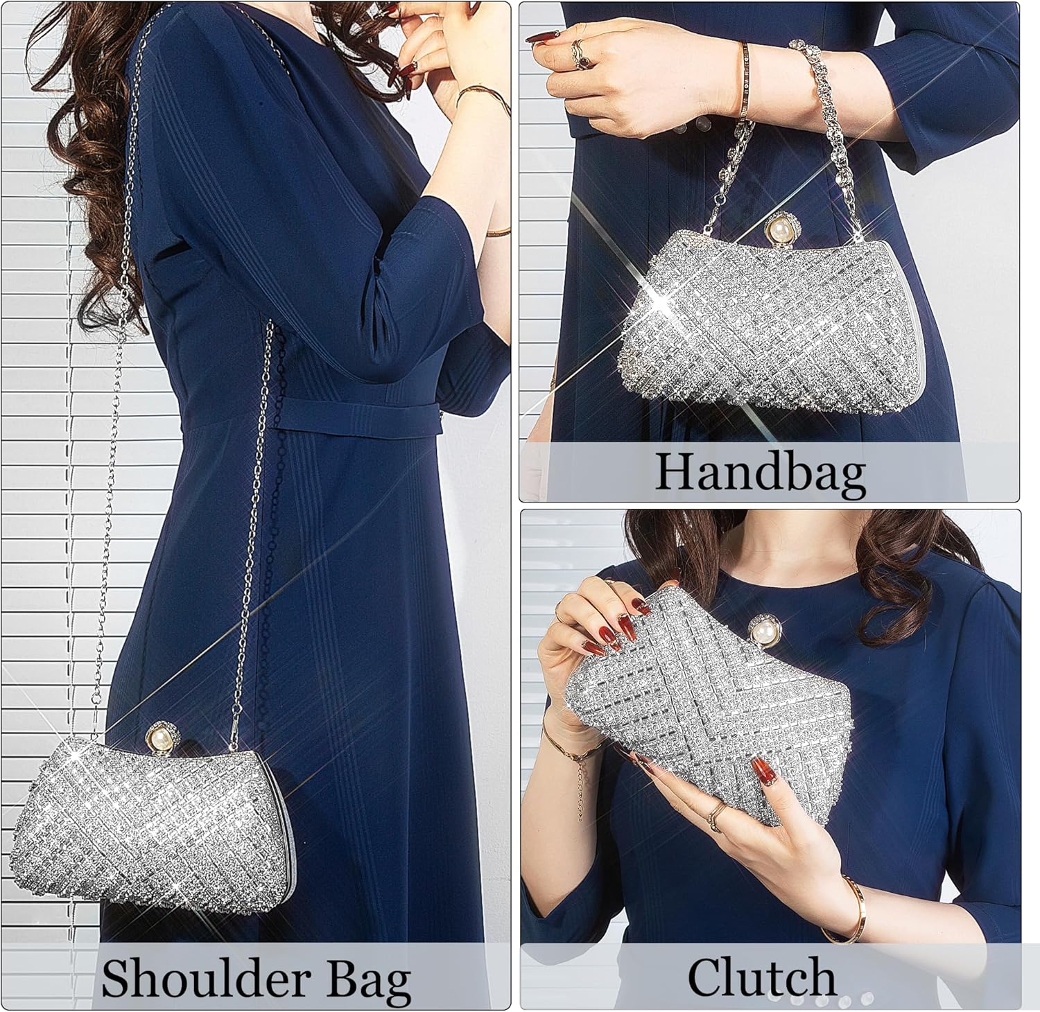 Womens Sparkly Rhinestone Crystal Glitter Clutch Purse Evening Handbag Shoulder Bag for Wedding Party Prom - Image 2