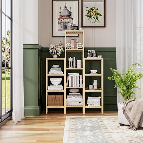 Miniatura 4 de SMIBUY Estante de almacenamiento para baño, organizador de bambú de 5 niveles, estantería multifuncional para sala de estar, dormitorio, cocina