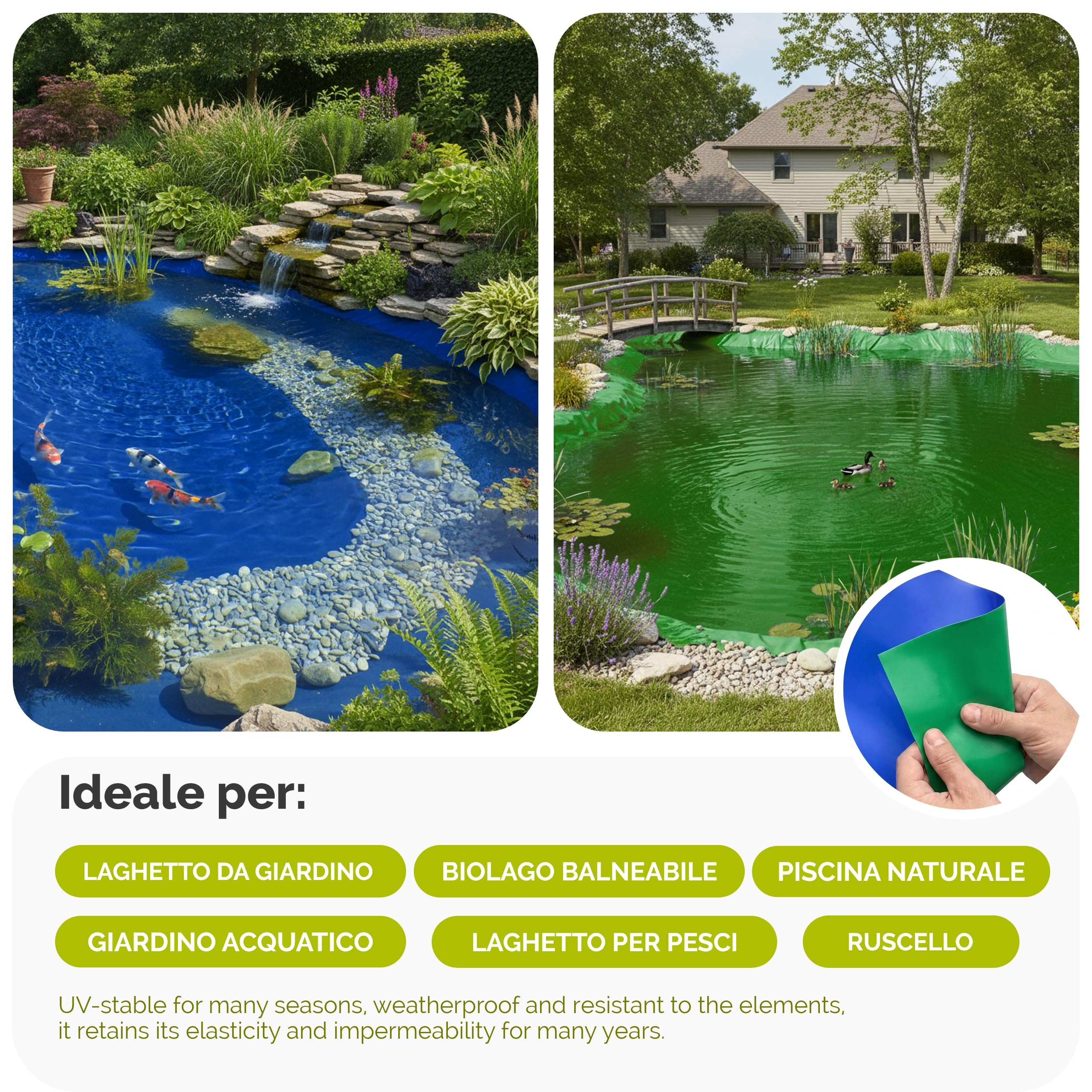 Garronda 6x10 m Telo per Laghetto 0,5 mm 3 Strati Blu-Verde GD-0256