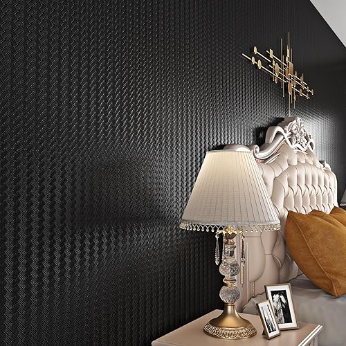 Livelynine Textured Rattan Wallpaper Black Peel and Stick Wall Paper