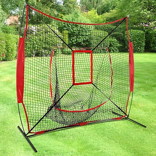 Miniatura 2 de JupiterForce Redes de entrenamiento de práctica de béisbol y sóftbol de 7 x 7 pies con zona de ataque, lanzamiento de bateo portátil, red de