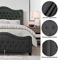 Vista 13 de Rosevera Turin Linen - Cama tapizada con paneles y cabecero capitonado con botones ajustables para dormitorio, tamaño Queen, color gris