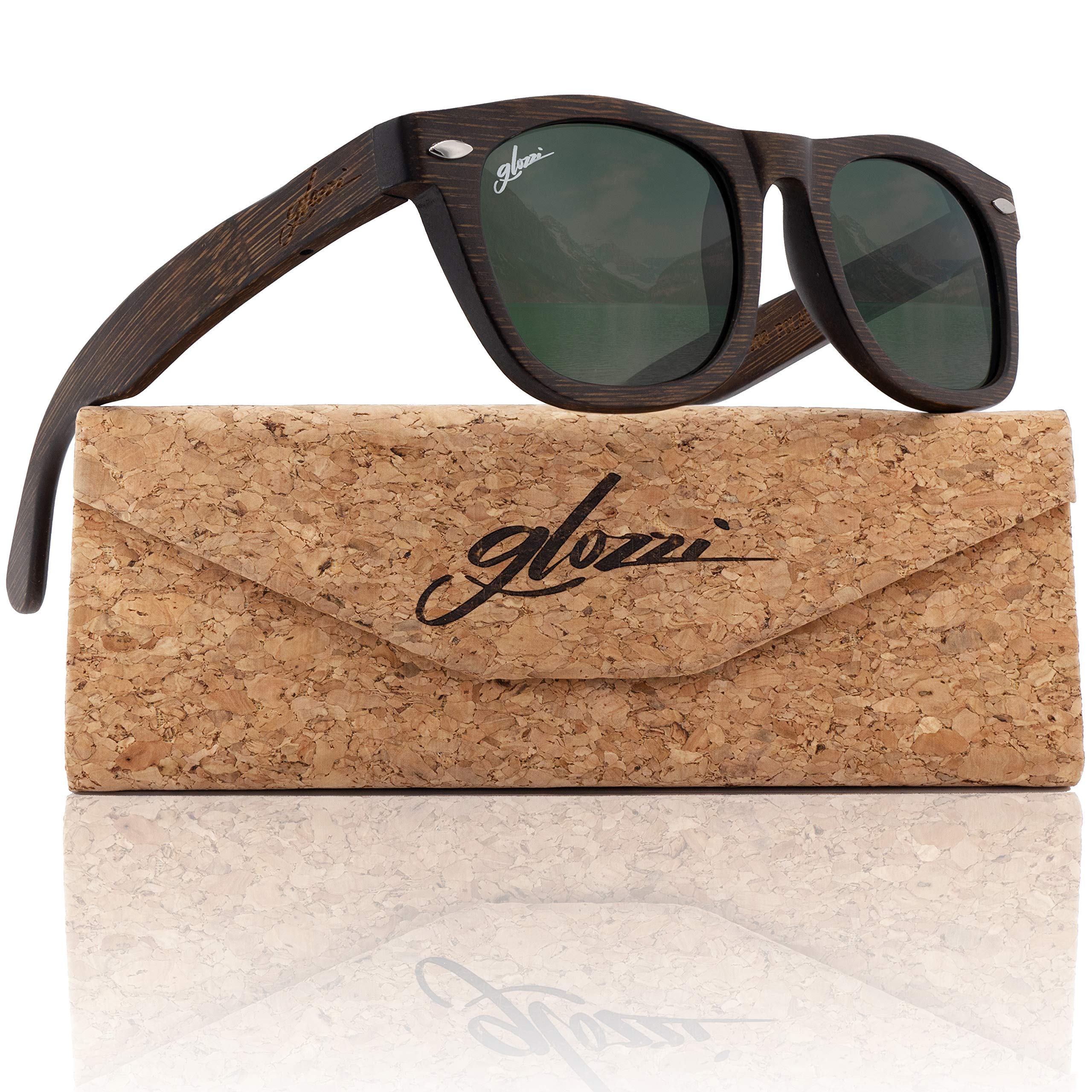 Bambus Holz Sonnenbrille für Damen & Herren - polarisierte & verspiegelte Brillengläser UV 400 Kategorie 3 - Mit Brillenetui aus Kork