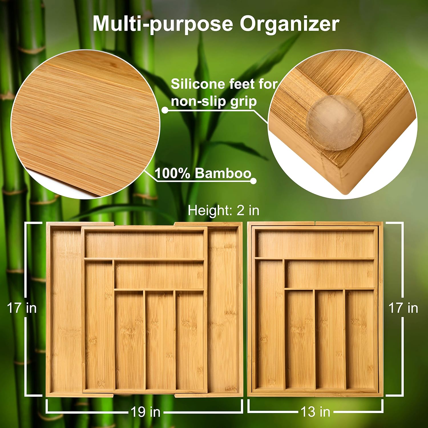 JL JIA LE Bamboo Utensil Drawer Organizer - Adjustable Kitchen Silverware Drawer Organizer fits Small and Large Utensils - Expandable Utensil Drawer Organizer - Flatware Cutlery Wooden Tray?