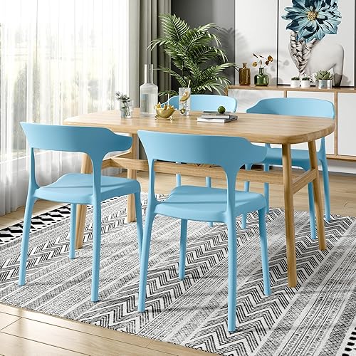 Miniatura 2 de VECELO Paquete de 4 sillas apilables de plástico, sillas de comedor apilables para cocina, restaurante, patio, uso portátil en interiores y