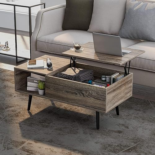 HOMREST Mesa de centro de madera de 394 pulgadas con estante de almacenamiento y compartimento oculto mesa de centro para computadora de recepción y