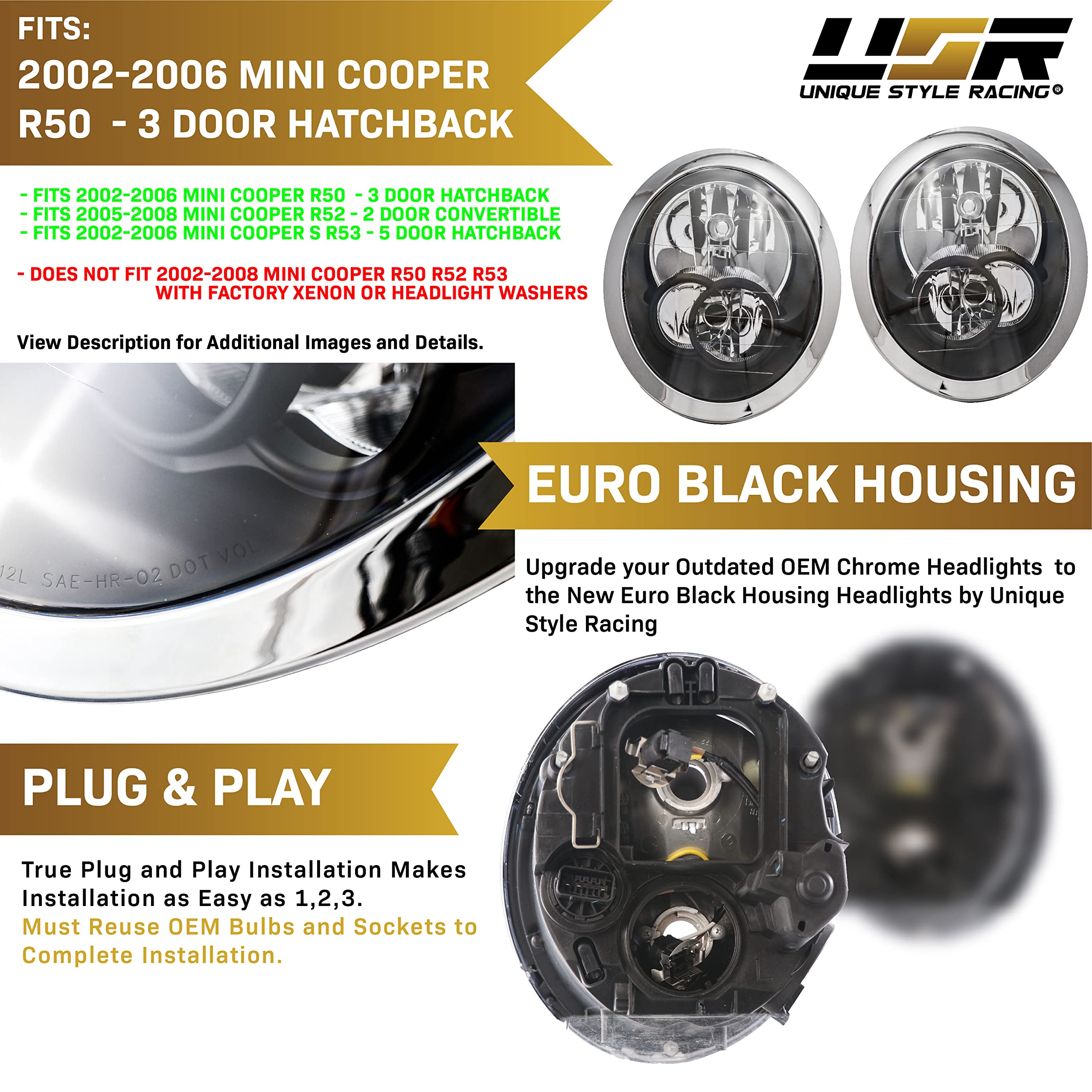 Amazon | USR DEPO R50 R52 R53 ブラック ハウジングヘッドライト