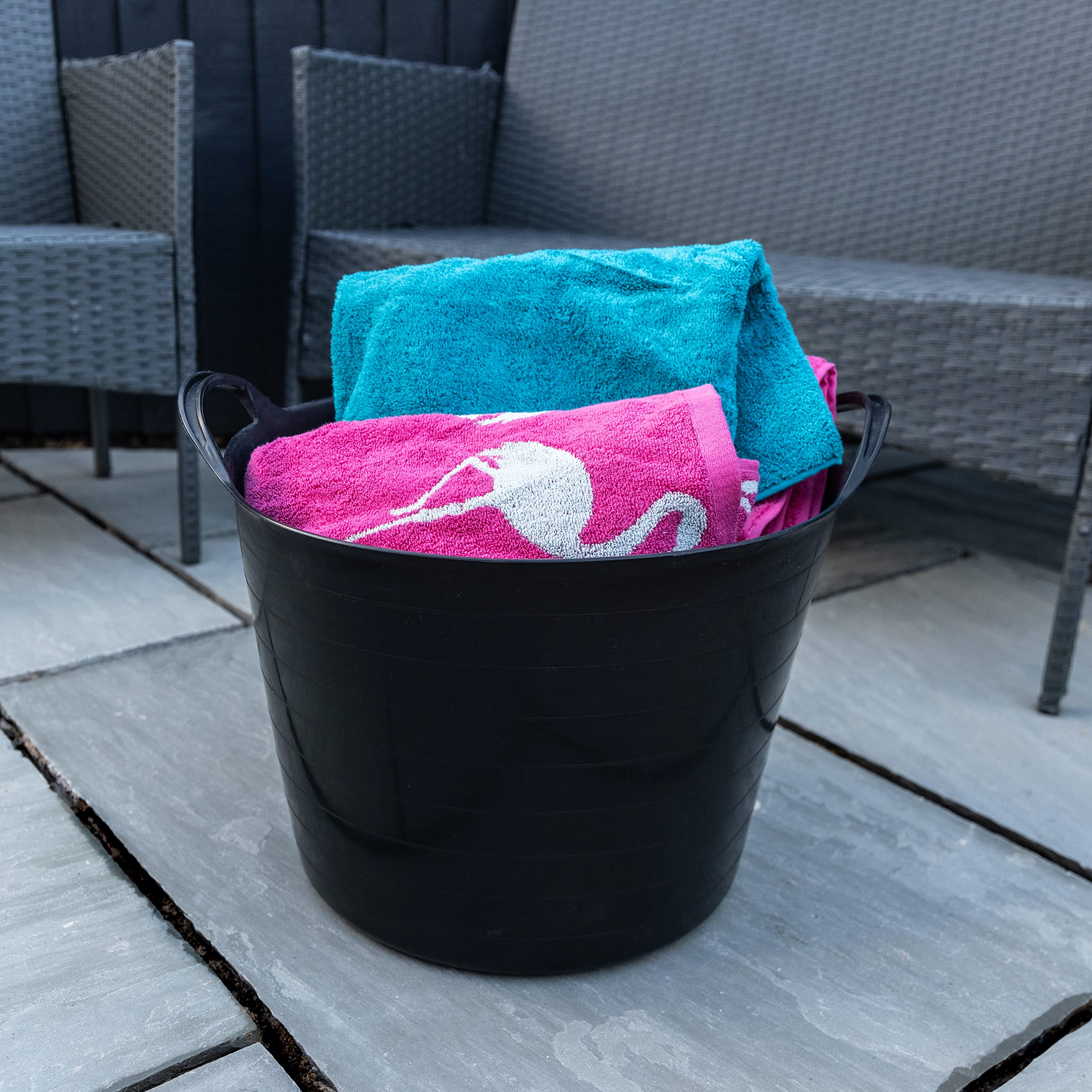 BiGDUG Plastic Flexi Tubs (42 Litre) - Pack of 3 - Black - Heavy Duty Trugs Flexible Storage Bucket - Multi Purpose Round Container — view 4