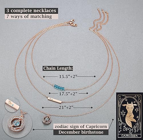 Miniatura 3 de Delicados collares del zodiaco en capas para mujer chapado en oro rosa de 18 quilates collar multicapa con colgante en Y horóscopos de cristales de