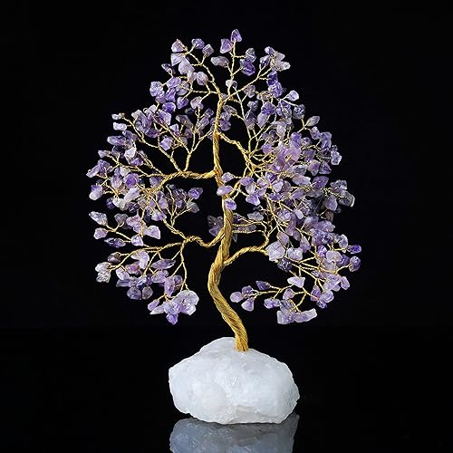 Miniatura 5 de Crocon Árbol de piedra preciosa de amatista con base de cuarzo natural Feng Shui, árbol de dinero, bonsái de decoración para el hogar, adorno,