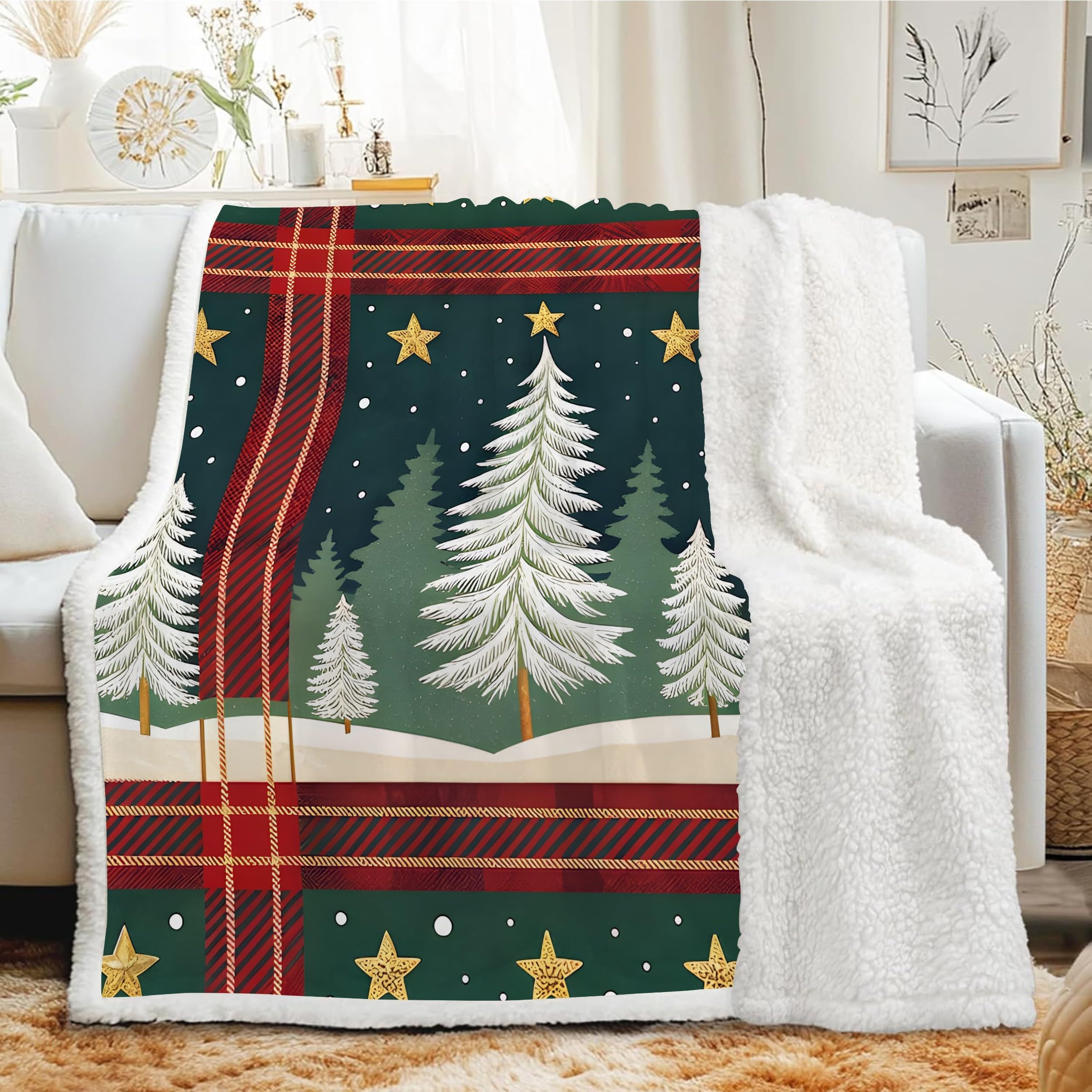 Weihnachts Decke Sherpa Kuscheldecke Flauschig 140x200 Büffelkaro