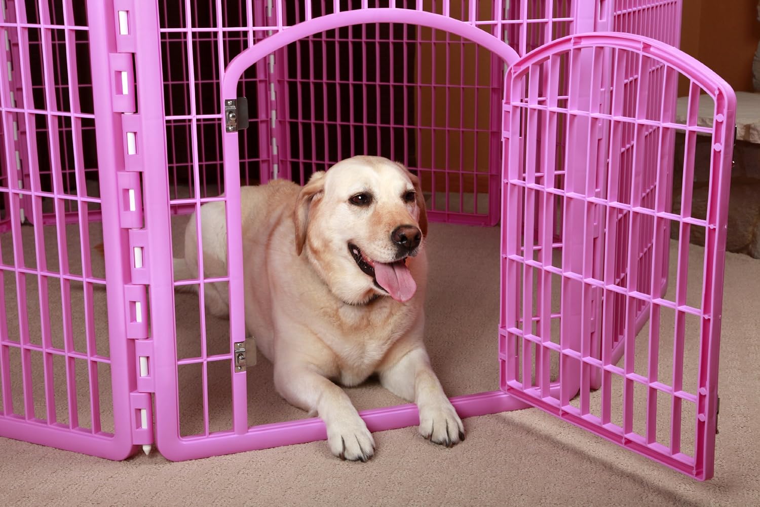IRIS USA 34" Exercise 8-Panel Pet Playpen with Door, Dog Playpen, Puppy Playpen, Small Medium Large Dogs, Keep Pets Secure, Easy Assemble, Rust-Free, Heavy-Duty Molded Plastic, Customizable, Pink