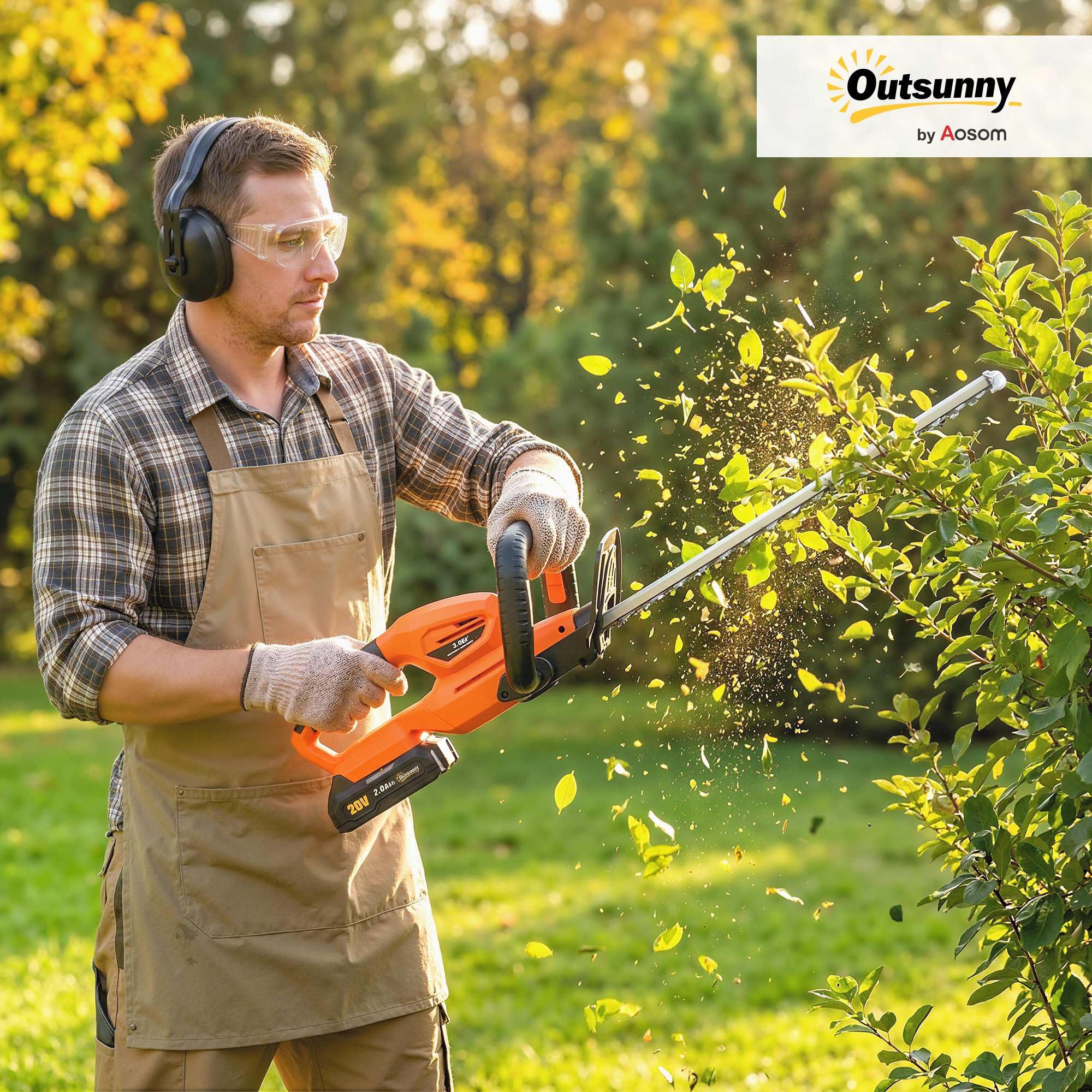 Outsunny Cortasetos inalámbrico de 20 pulgadas, cortador de setos eléctrico de 18 V con hoja de doble acción de 51 cm, batería de 2000 mAh y cargador, mango antideslizante para ramas de jardín