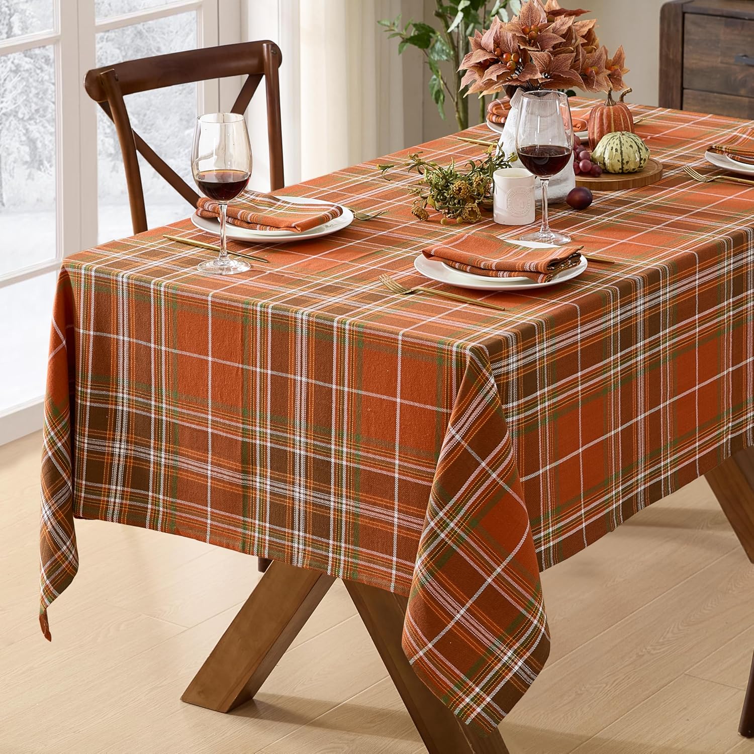 Newbridge Thanksgiving Culloden Plaid Fabric Weave Tablecloth Traditional Bold Rust Green 100% Cotton Plaid Table Cover, 60 x 102 Inch Rectangle