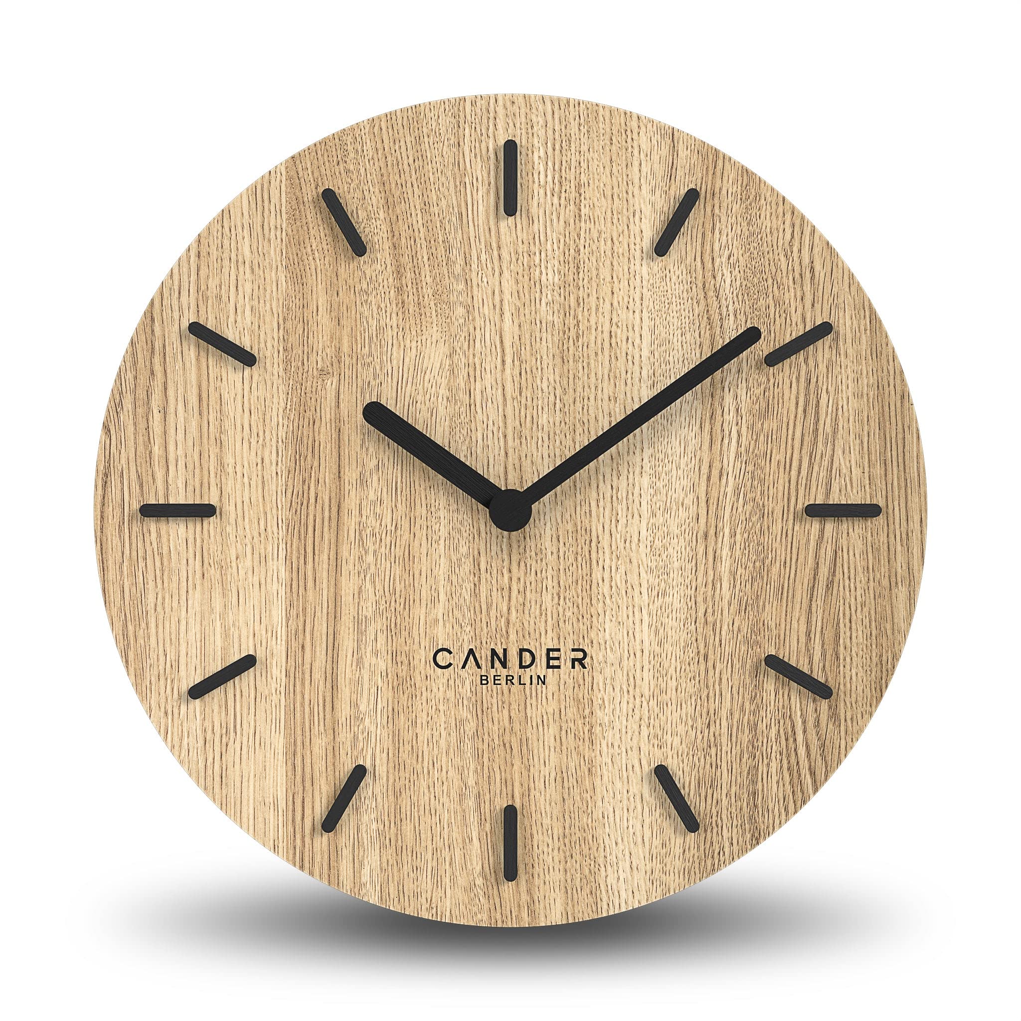 Cander Berlin MNU 2730A Wooden Wall Clock Silent 30cm Modern Oak Veneer Non Ticking Kitchen Living Room Analogue Vintage