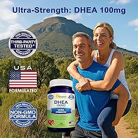 DHEA 100mg Supplement - 200 Capsules - High Potency Dehydroepiandrosterone for Men and Women - Max Strength Pills for Brain Health, Energy, and Immune Function - Formulated in USA, Third-Party Tested