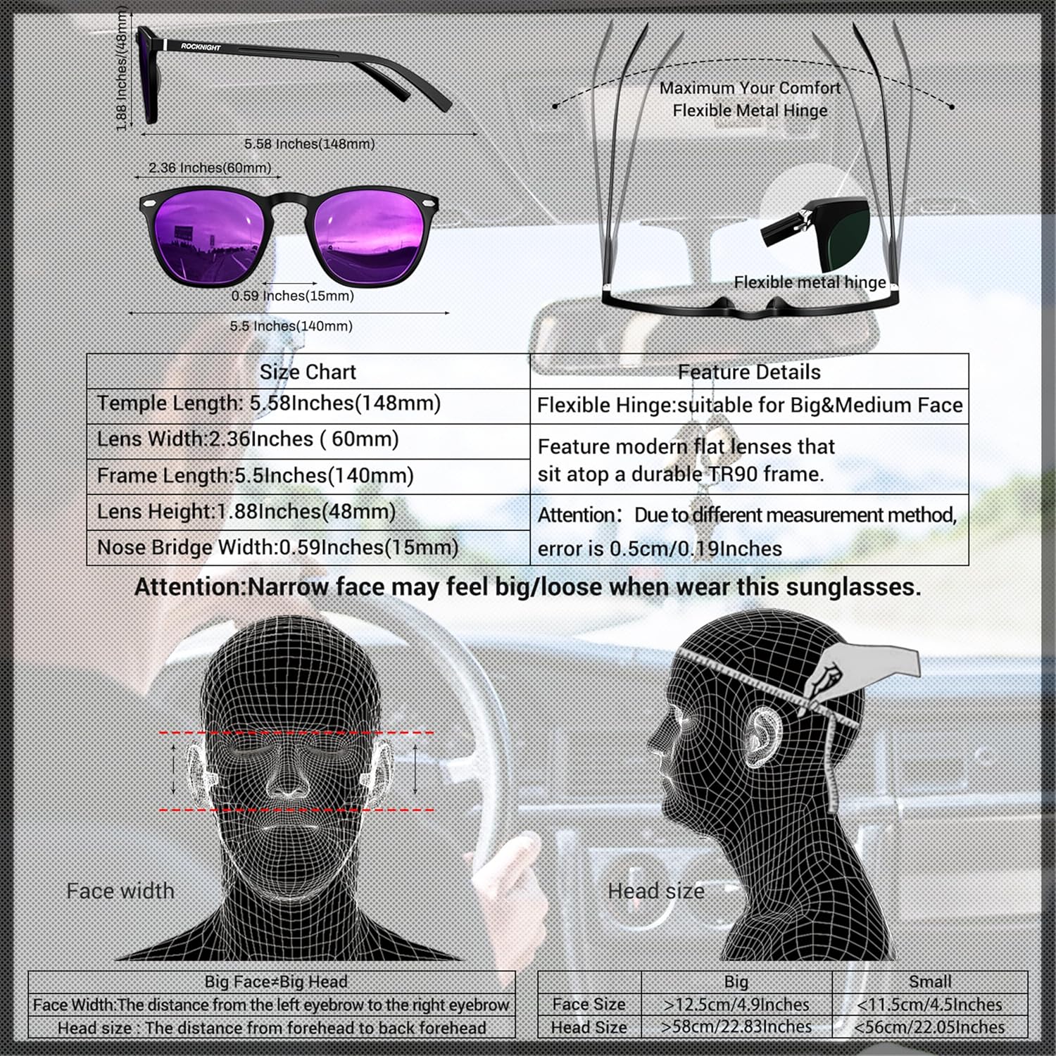 ROCKNIGHT Polarized Driving Sunglasses UV400 Protection Lightweight Al-Mg Metal Frame Outdoor Casual - Image 5