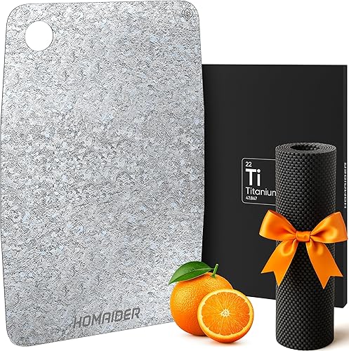 Homaider Tabla de cortar de titanio, tabla de cortar de titanio puro para cocina, no tóxica, sin microplásticos, de doble cara, apta para